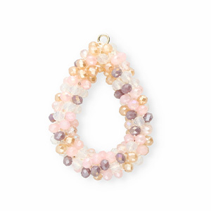 Boucles pendentifs facett&eacute;es goutte Multicolore beige-rose