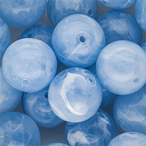 Perles acryliques 18 mm rond Bleu clair-blanc marbr&eacute;