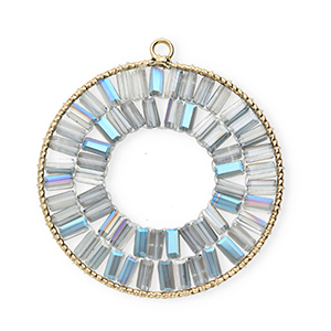 Pendentifs facett&eacute;es rond Dor&eacute;-gris-AB coating