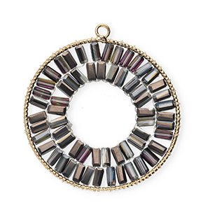 Pendentifs facett&eacute;es rond Dor&eacute;-gris fonc&eacute;-AB coating