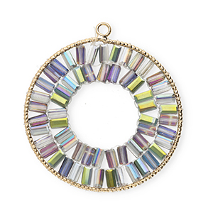 Pendentifs facett&eacute;es rond Dor&eacute;-vert-AB coating