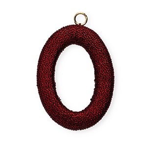 Pendentifs acryliques avec fil macram&eacute; ovale Rouge m&eacute;tallique-dor&eacute;