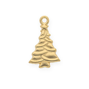 Breloques en acier Inox sapin de No&euml;l Dor&eacute;