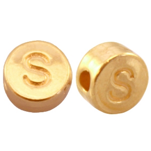 Perles alphabet en m&eacute;tal DQ lettre S Dor&eacute; (sans nickel)