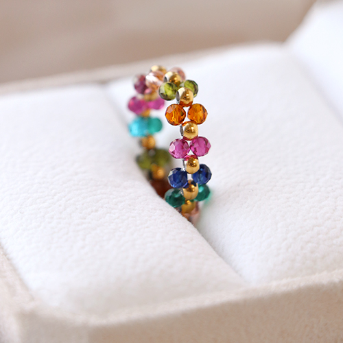 Jolies bagues avec pierres naturelles perles facett&eacute;es imitation