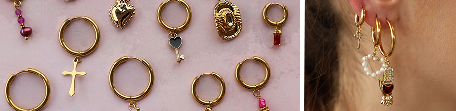 Nouvelle série de créoles en acier inoxydable avec anneau Nouvelle série de créoles en acier inoxydable avec anneau